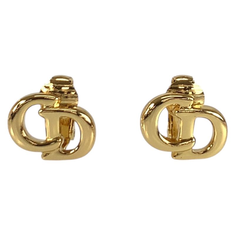 Christian Dior Vintage Gold Plated Logo Earrings